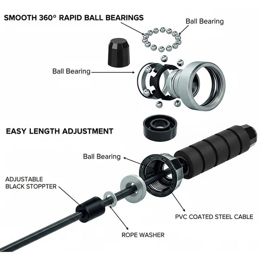 Adjustable Black Skipping Rope – Ergonomic Grip for Cardio & HIIT – Compact Home Gym Fitness