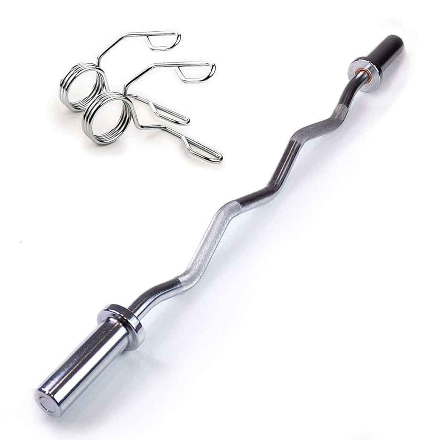 47″ Chrome Curl Bar with Non‑Slip Grip & 2″ & Sleeves Olympic EZ Curl Barbell – Dual‑Angle for Biceps, Triceps & Strength Training in Home Gym