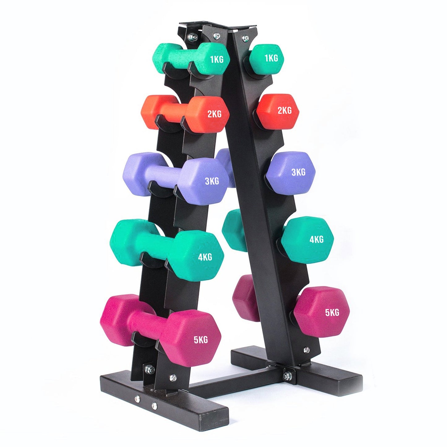 Neoprene Dumbbell Tree Rack Stand – 3/5 Tier Compact Dumbbell Holder | Vertical Steel Weight Rack with Rubber Feet | Neoprene Dumbbell Organizer for Home Gym Use