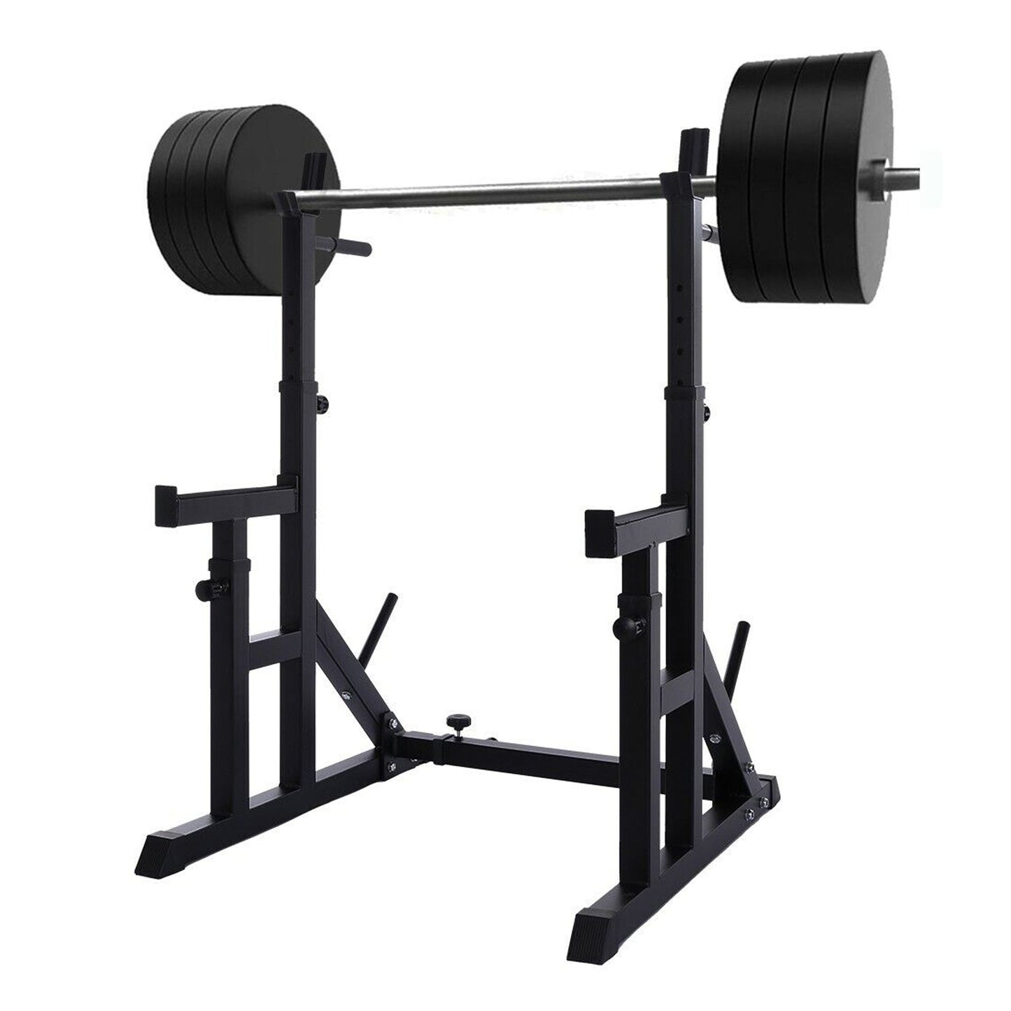 Adjustable Heavy-Duty Squat & Bench Press Rack Stand – Reinforced Steel, Spotter Arms & Dip Bars – Strength Training for Home Gym Spaces