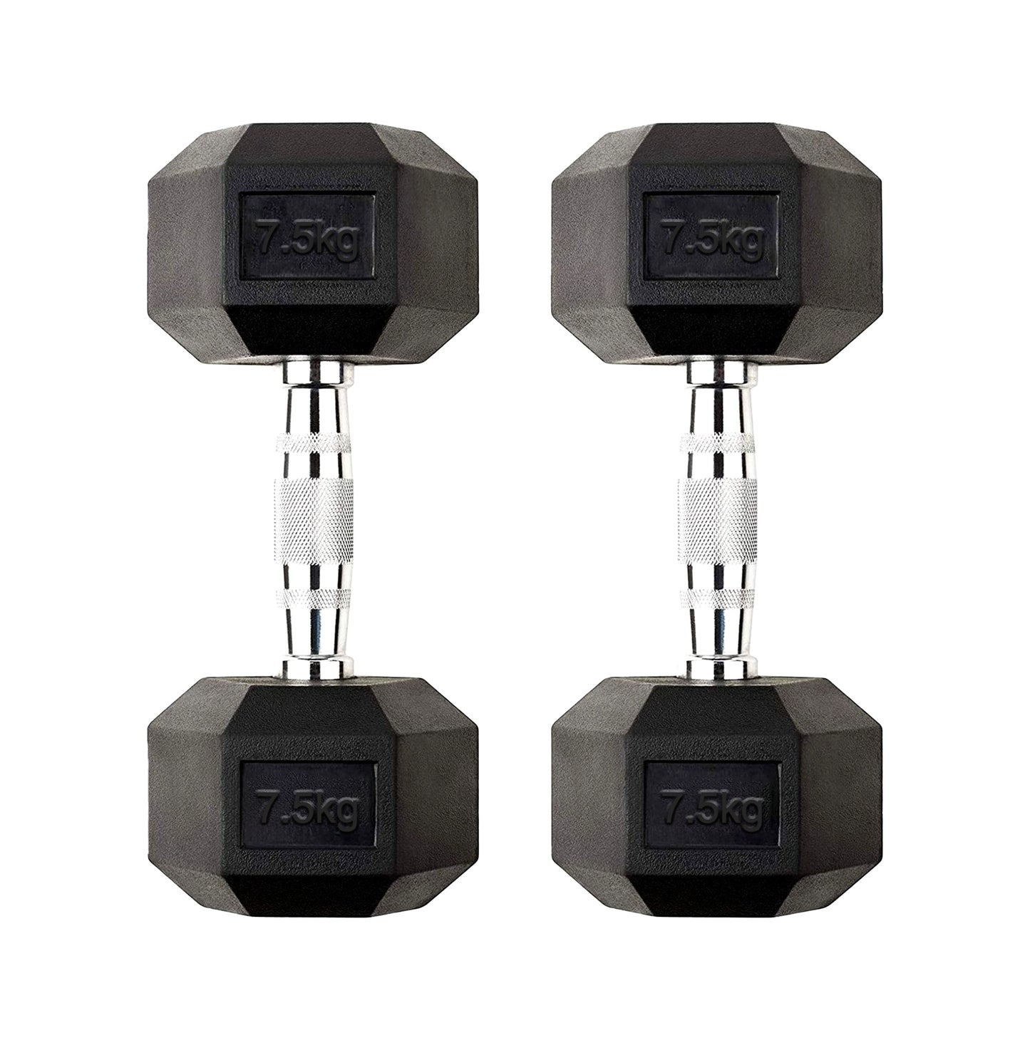 Upgrade Your Home Gym with a Pair of 7.5kg Hex Dumbbells — Rubber-Coated Heads, Chrome Handles, and Anti-Roll Design for Safe, Effective Strength Training UK