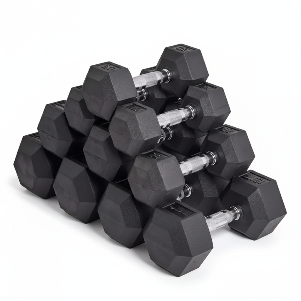 Hex Dumbbells Set 2.5kg–30kg | Rubber-Coated Cast Iron Weights with Anti-Roll Design for Home Gym