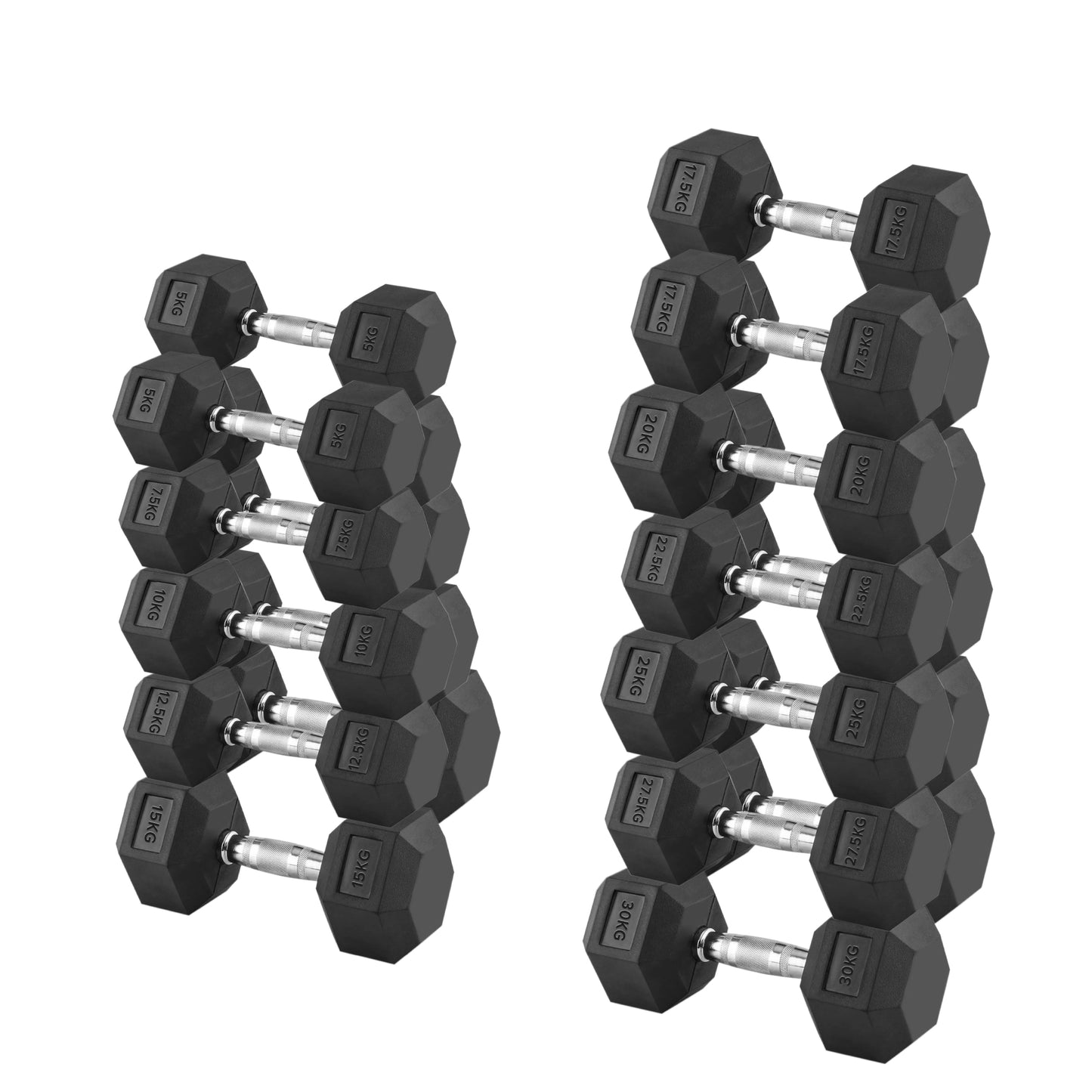 Complete Hex Dumbbell Set 2.5kg–30kg | Rubber-Coated Anti-Roll Weights with Optional 3-Tier Rack | Strength Training for Home & Gyms