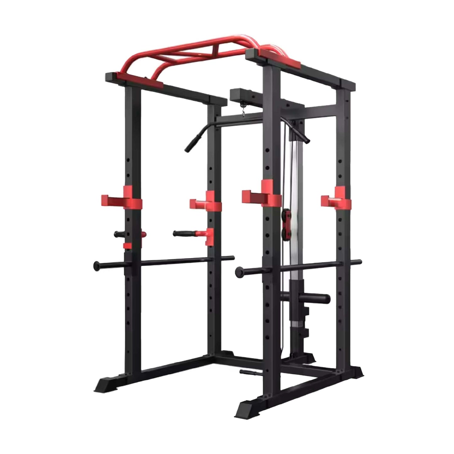 Adjustable Steel Power Cage with Cable Pulley System, Multi-Grip Pull-Up & Dip Bar – Heavy Duty Home Gym Rack