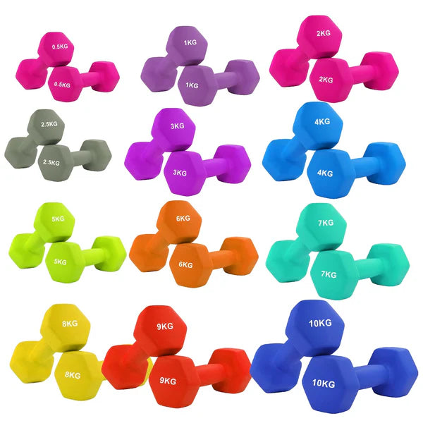 Anti-Roll Non-Slip Neoprene Dumbbell Weights | Hex Neoprene Dumbbells Set | Available in Singles, Pairs & Sets | Comfortable Grip for Home & Gym Workouts