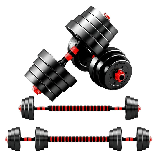 Adjustable Dumbbells & Barbell Set | Vinyl‑Coated 20–30 kg Strength Kit | 2‑in‑1 Combo for Home Gym Training