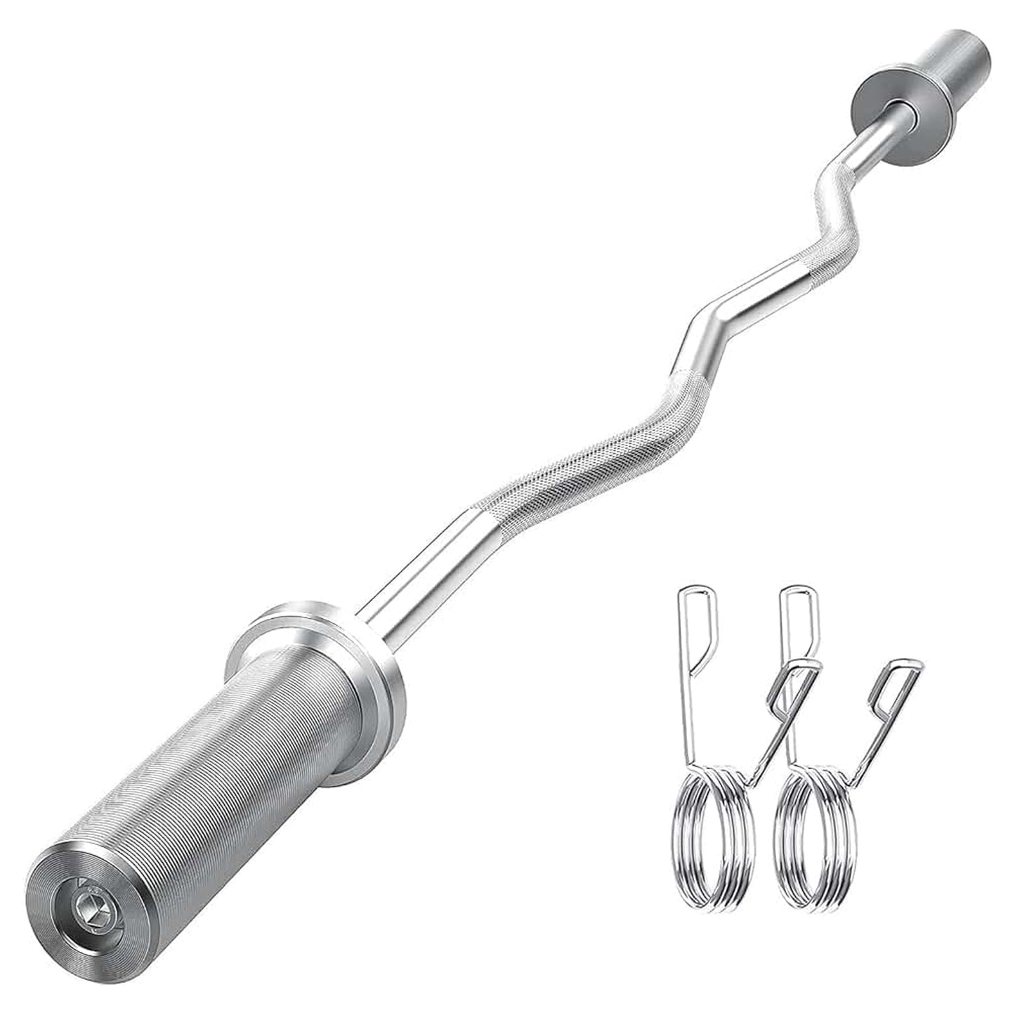 47″ Chrome Curl Bar with Non‑Slip Grip & 2″ & Sleeves Olympic EZ Curl Barbell – Dual‑Angle for Biceps, Triceps & Strength Training in Home Gym