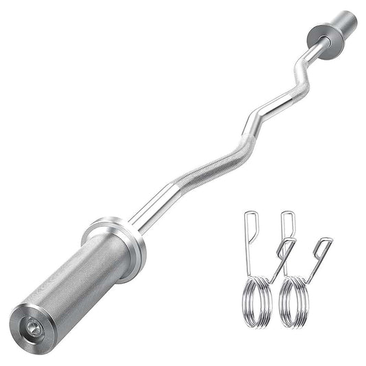 47″ Chrome Curl Bar with Non‑Slip Grip & 2″ & Sleeves Olympic EZ Curl Barbell – Dual‑Angle for Biceps, Triceps & Strength Training in Home Gym