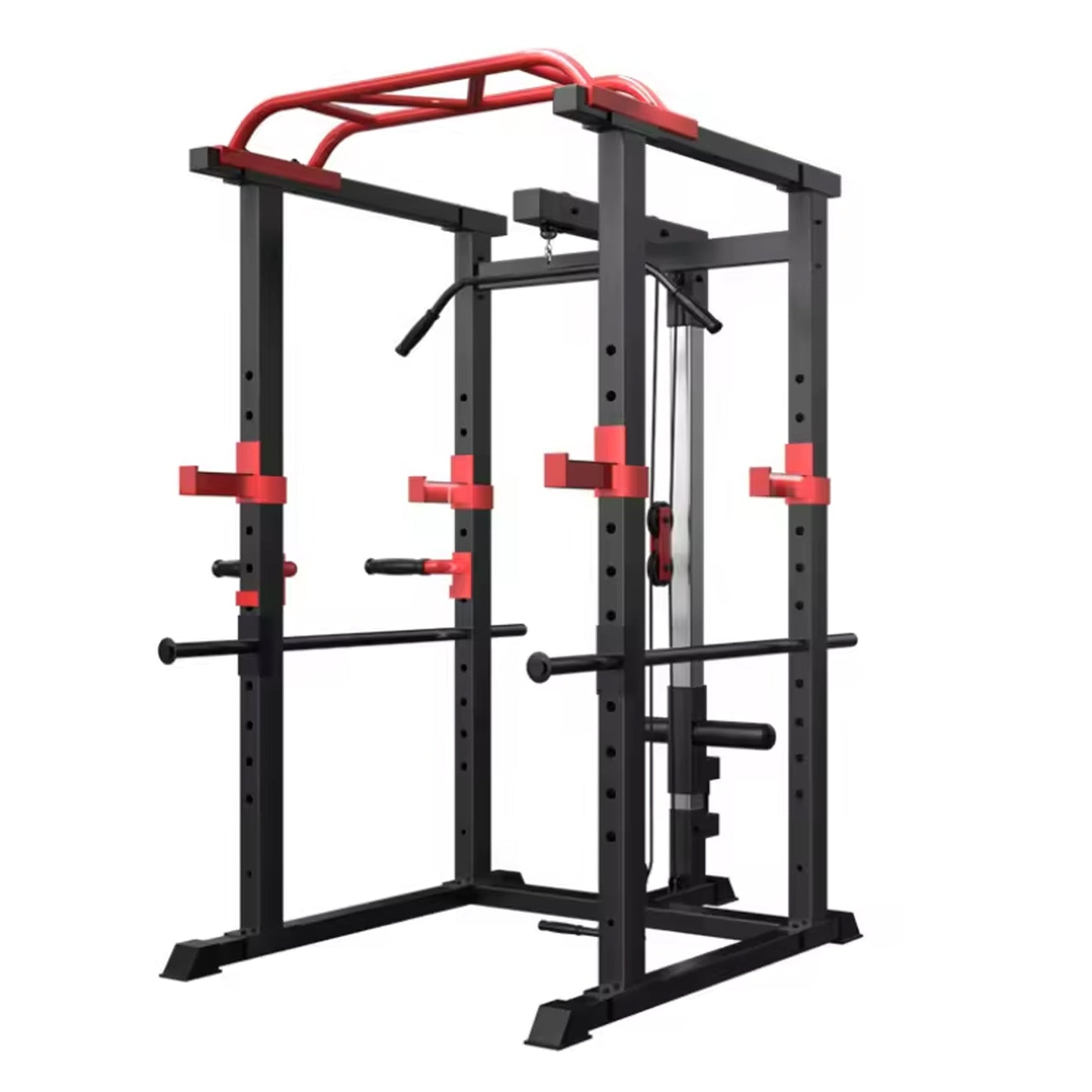 Adjustable Steel Power Cage with Cable Pulley System, Multi-Grip Pull-Up & Dip Bar – Heavy Duty Home Gym Rack