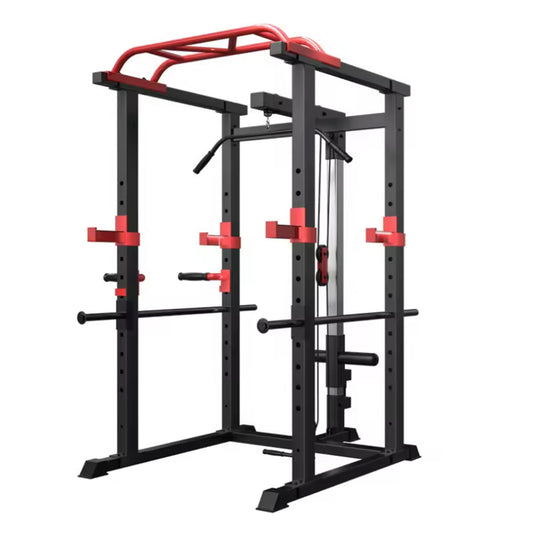 Adjustable Steel Power Cage with Cable Pulley System, Multi-Grip Pull-Up & Dip Bar – Heavy Duty Home Gym Rack