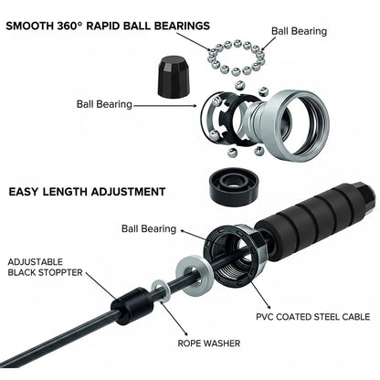 Adjustable Black Skipping Rope – Ergonomic Grip for Cardio & HIIT – Compact Home Gym Fitness