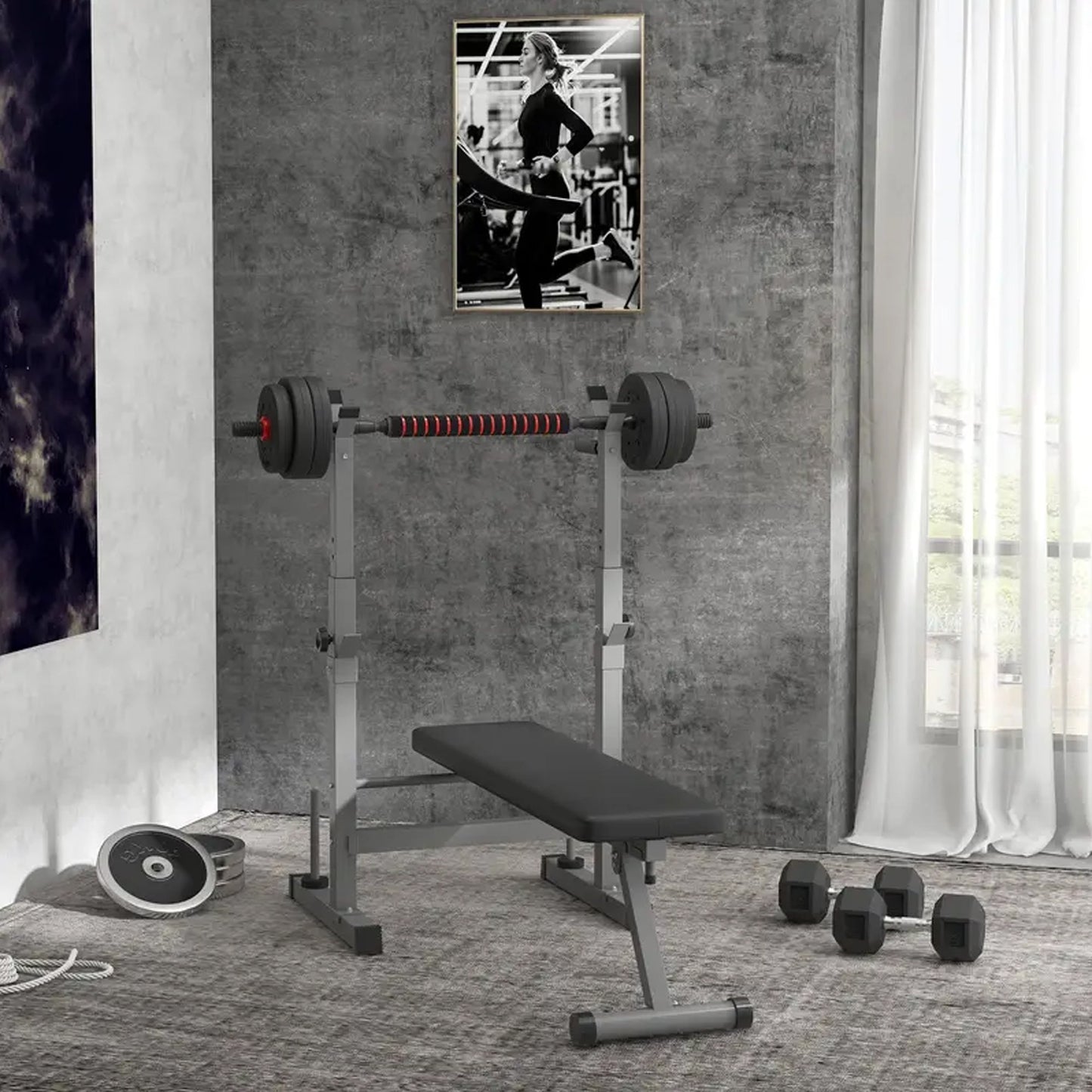 Adjustable Weight Bench – Heavy‑Duty Steel Frame, Foldable Utility Bench with Dip Station & Barbell Rack – Ideal for Strength Training at Home Gym