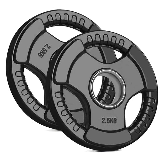 Olympic Tri-Grip Weight Plate – Rubber-Coated Cast Iron, 2-Hole Design for Barbell & Dumbbell Training