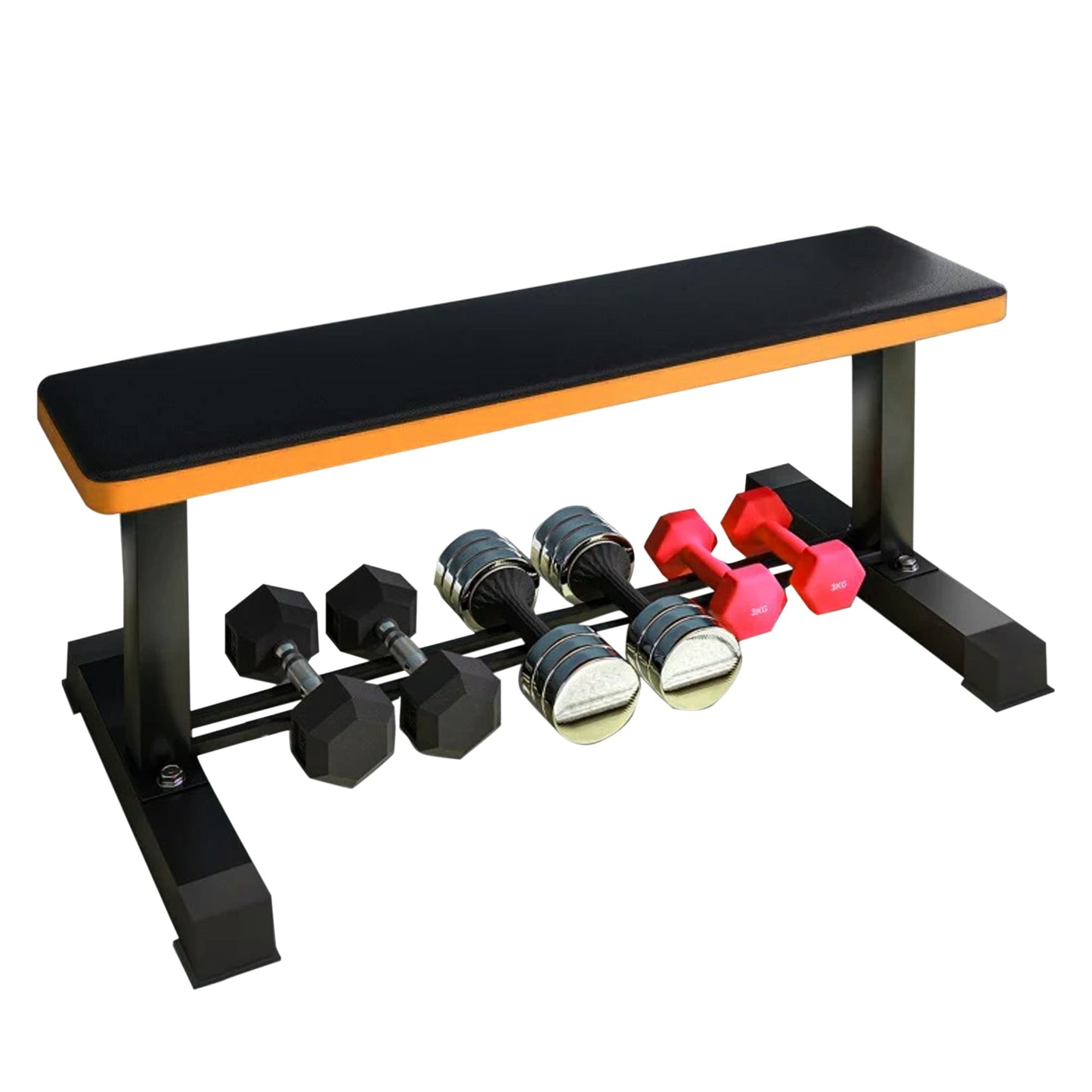 Heavy-Duty Flat Workout Bench with Dumbbell Rack – Durable Strength Training Bench for Bench Press, Weightlifting, and Home Gym Use
