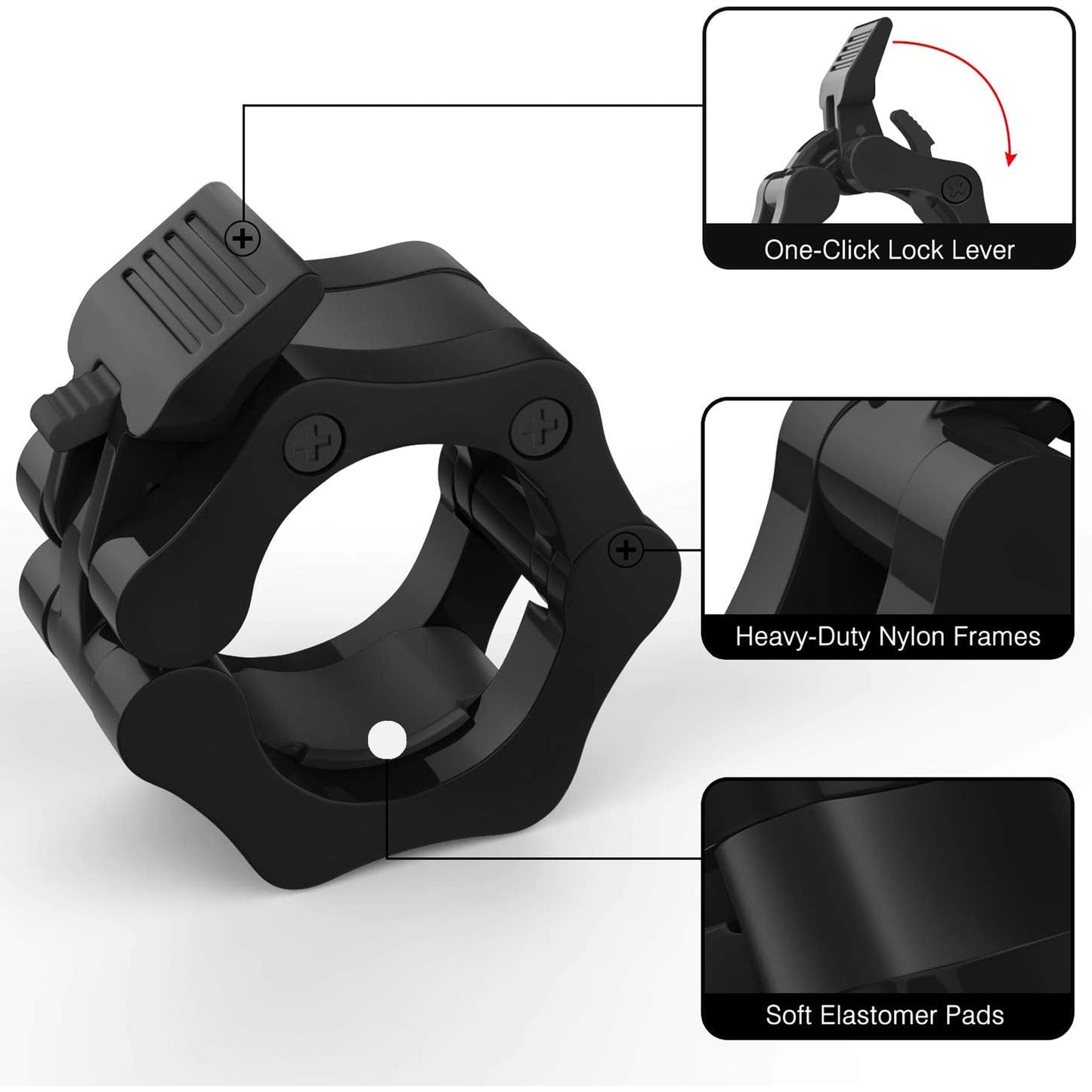 2"" Olympic Barbell Collars – Quick-Release Locking Clips (Pair) | Heavy-Duty Barbell Clamps for Secure Weightlifting & CrossFit Training