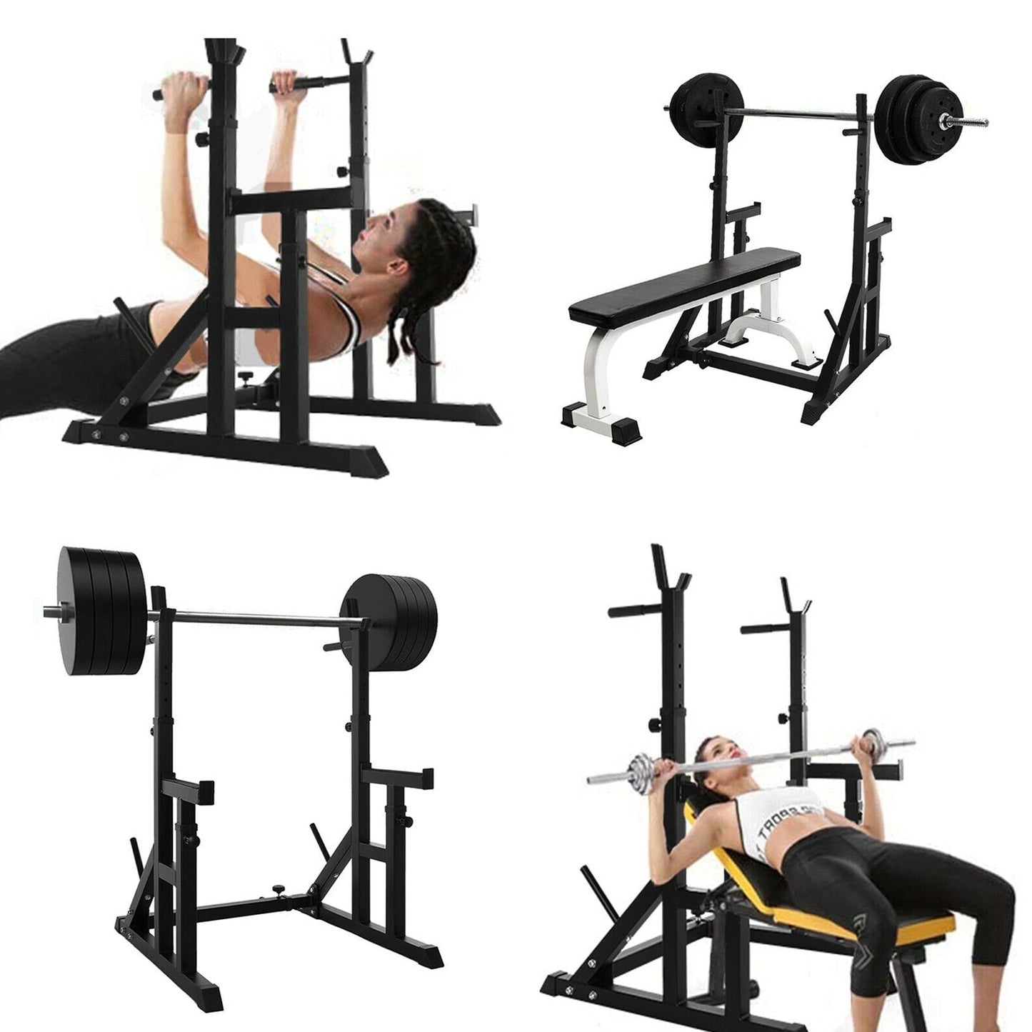 Adjustable Heavy-Duty Squat & Bench Press Rack Stand – Reinforced Steel, Spotter Arms & Dip Bars – Strength Training for Home Gym Spaces