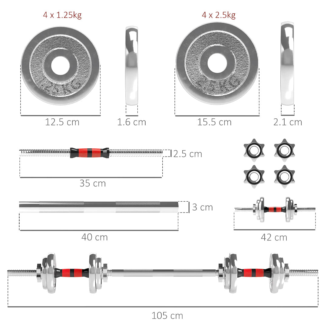 20kg Adjustable Dumbbell & Barbell Set – Cast Iron 2-in-1 Weights for Home Training