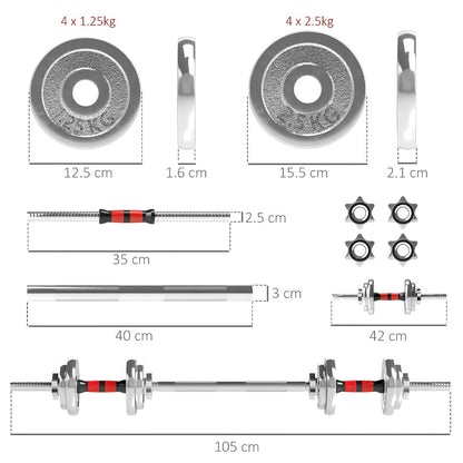 20kg Adjustable Dumbbell & Barbell Set – Cast Iron 2-in-1 Weights for Home Training