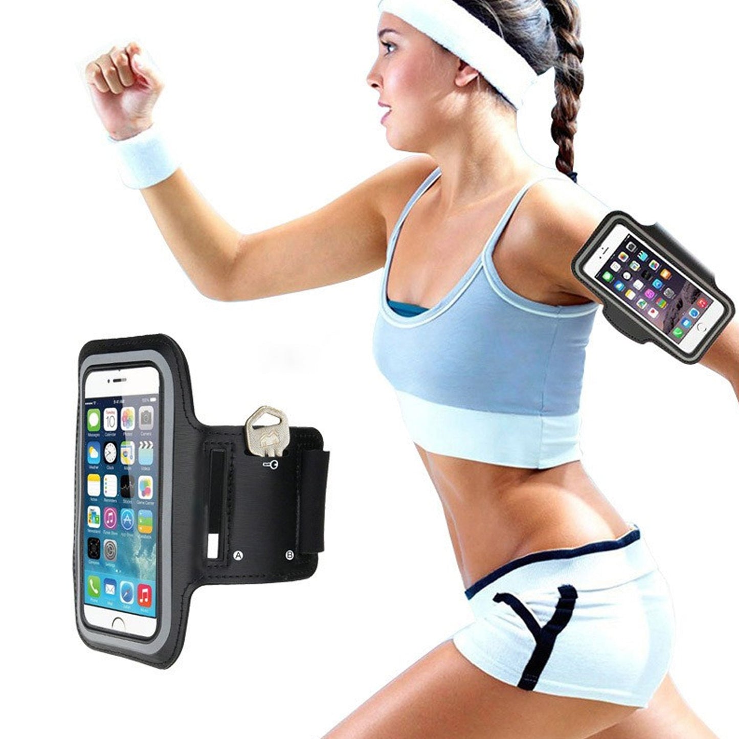Waterproof Running Armband Phone Holder – Elastic Fit Up to 7, Reflective strips for Home & Outdoor Fitness