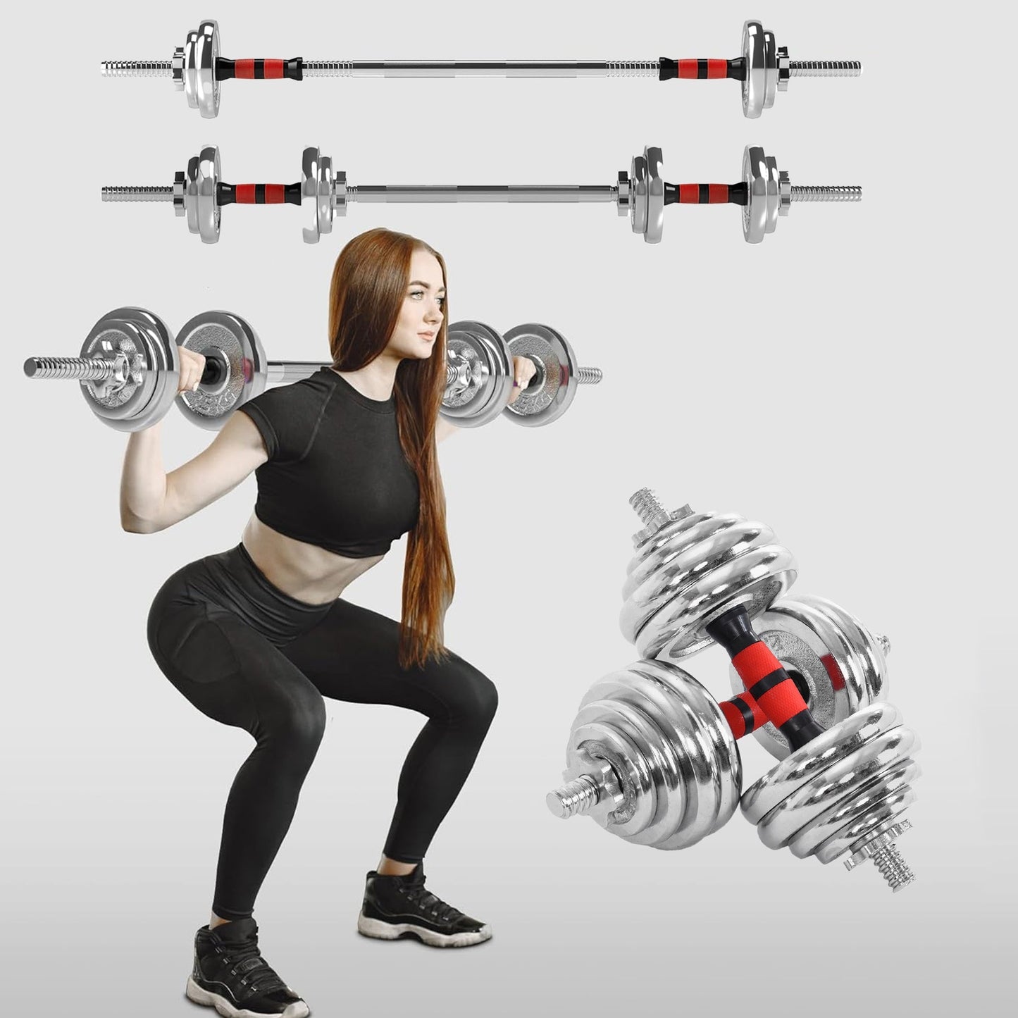 20kg Adjustable Dumbbell & Barbell Set – Cast Iron 2-in-1 Weights for Home Training