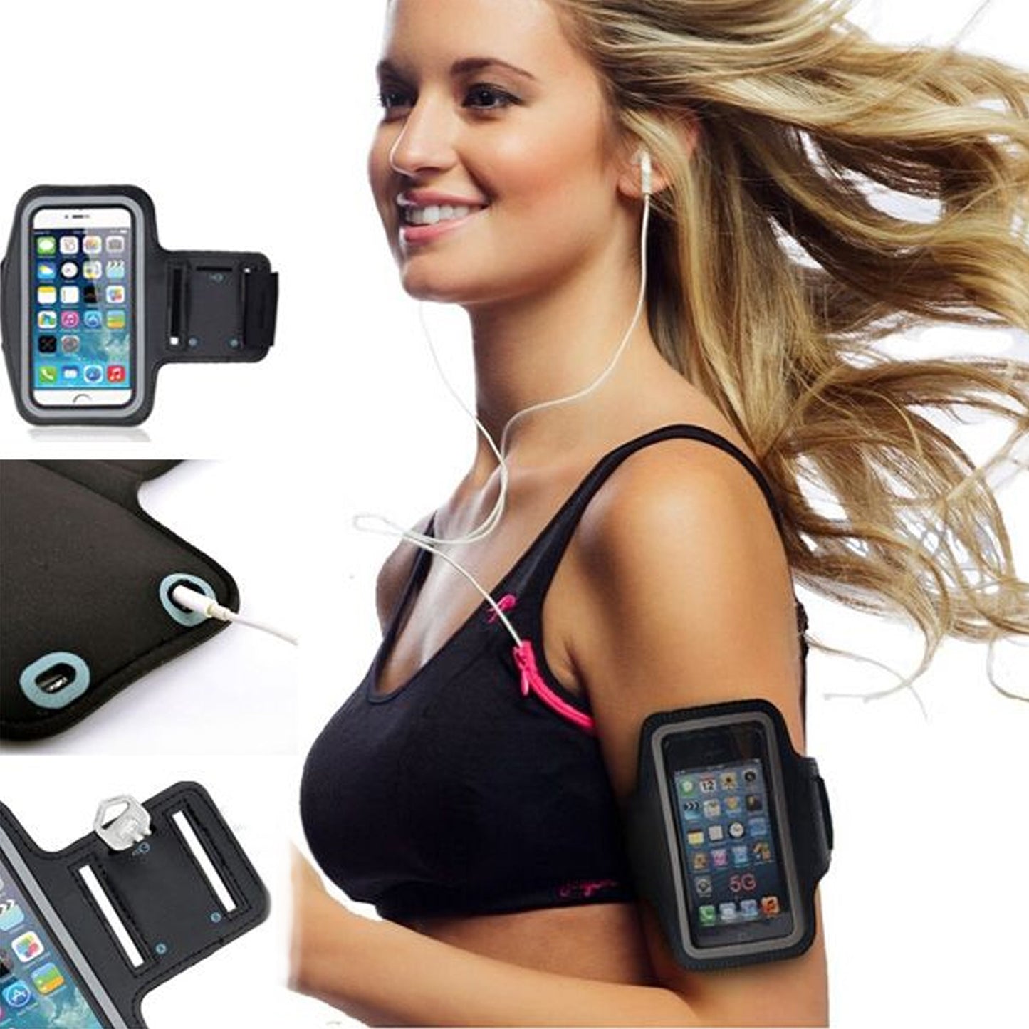 Waterproof Running Armband Phone Holder – Elastic Fit Up to 7, Reflective strips for Home & Outdoor Fitness
