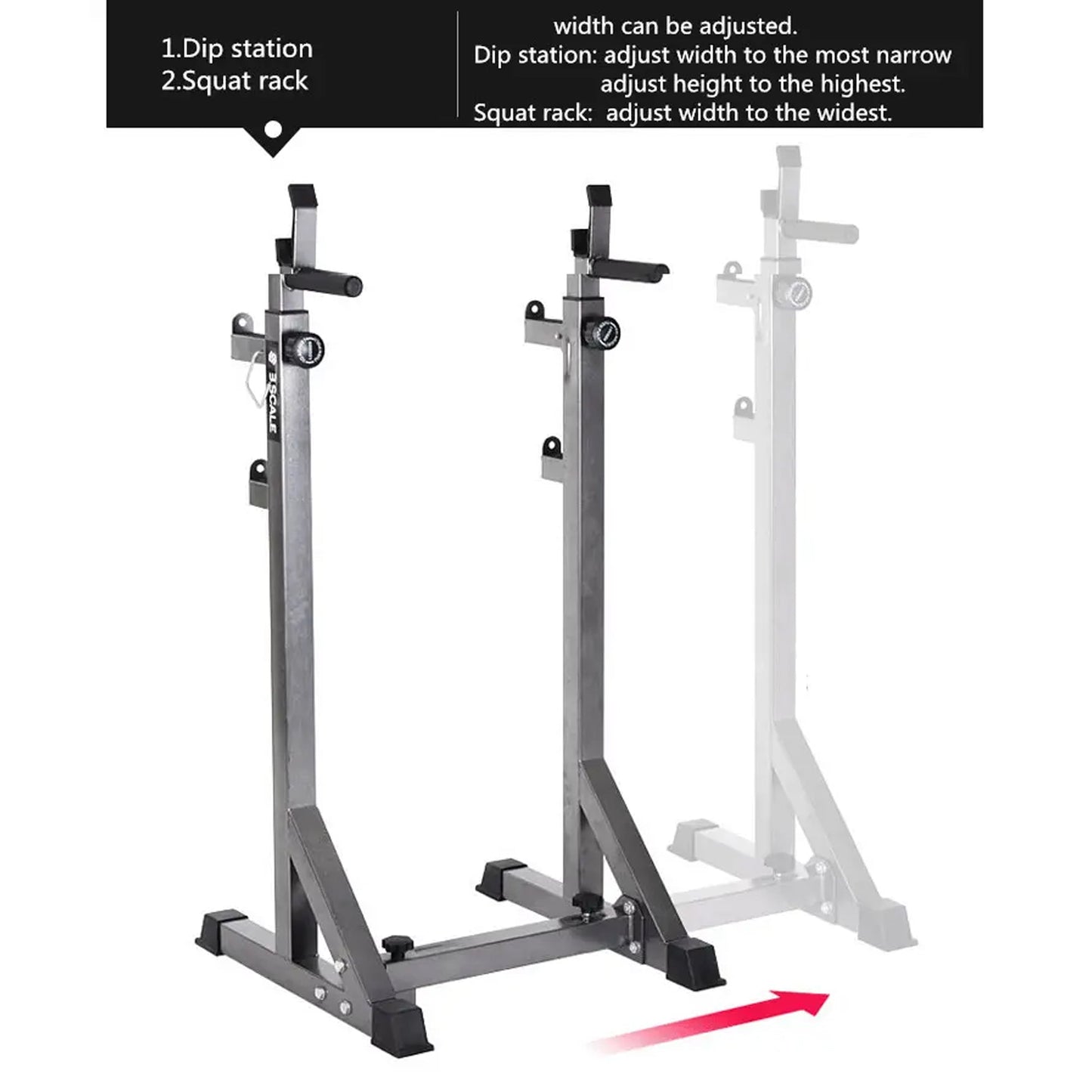 Heavy‑Duty Half Squat Rack – Adjustable Height & Width with Dip Station & Spotter Arms, 200 kg Load for Home Gym Strength Training