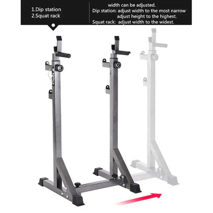 Heavy‑Duty Half Squat Rack – Adjustable Height & Width with Dip Station & Spotter Arms, 200 kg Load for Home Gym Strength Training