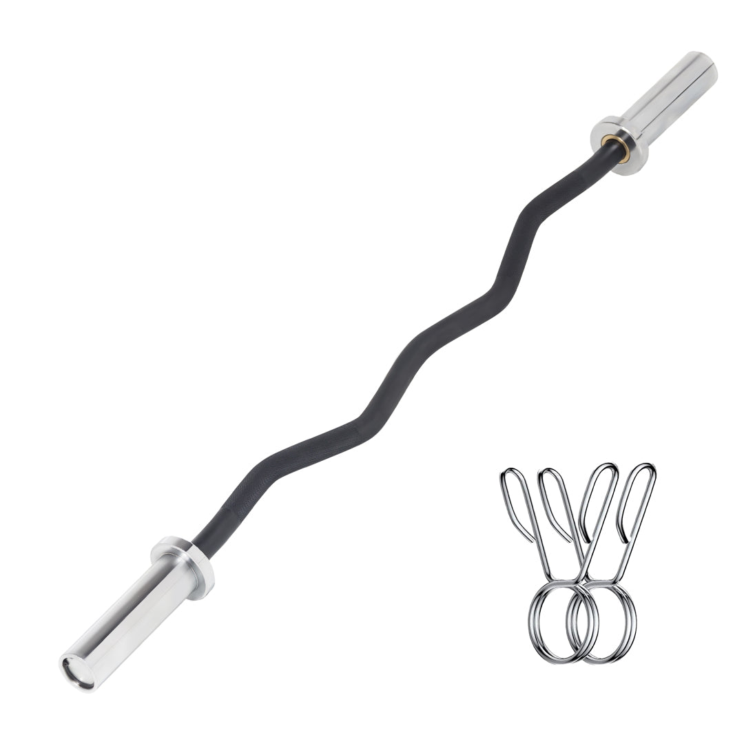 47″ Chrome Curl Bar with Non‑Slip Grip & 2″ & Sleeves Olympic EZ Curl Barbell – Dual‑Angle for Biceps, Triceps & Strength Training in Home Gym