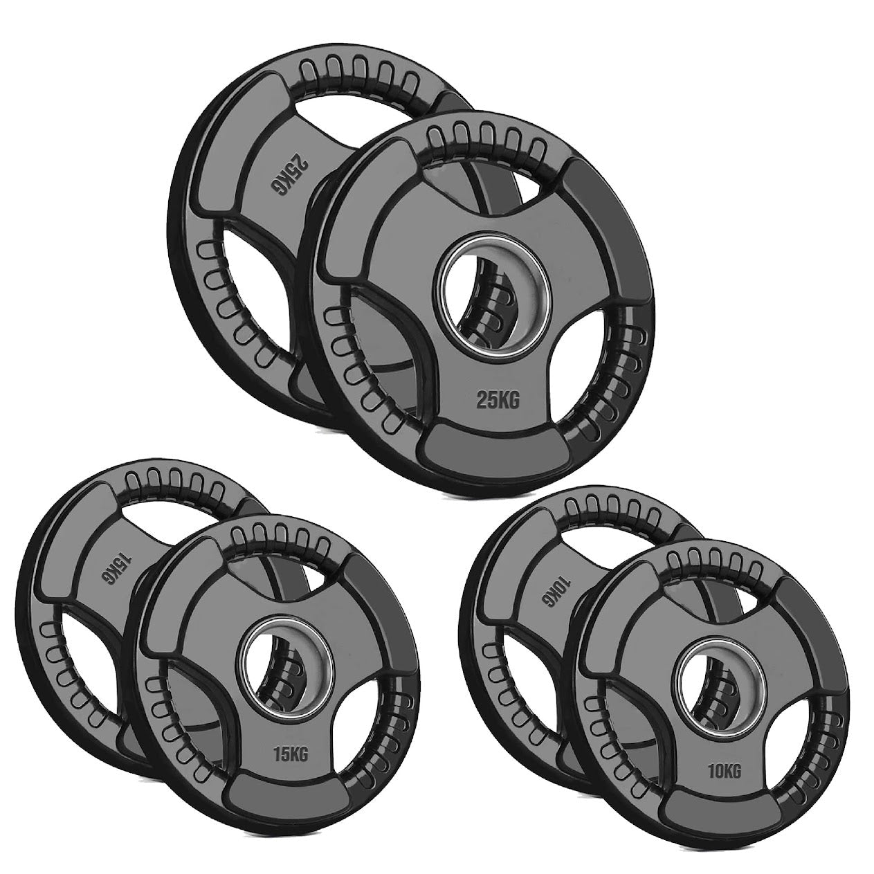 Olympic Tri-Grip Weight Plate – Rubber-Coated Cast Iron, 2-Hole Design for Barbell & Dumbbell Training