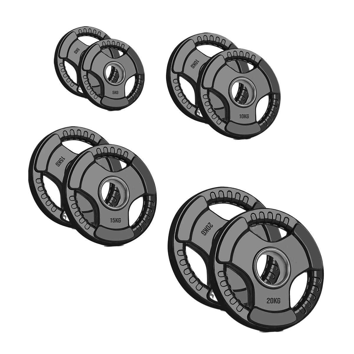 Olympic Tri-Grip Weight Plate – Rubber-Coated Cast Iron, 2-Hole Design for Barbell & Dumbbell Training