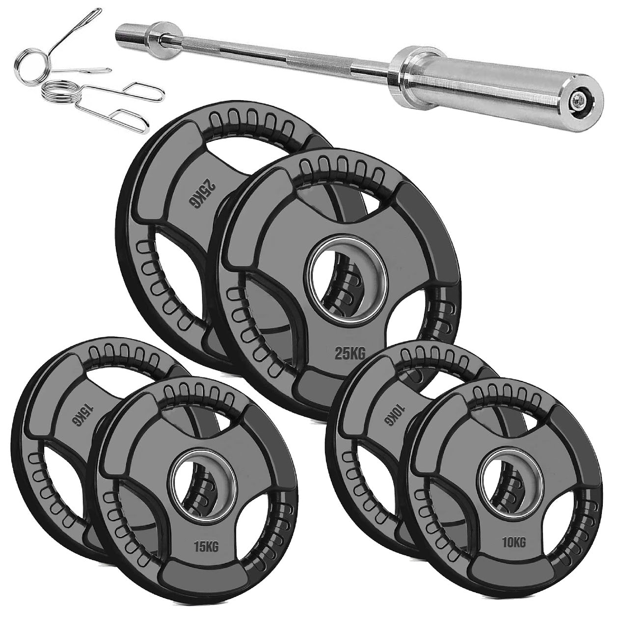 Olympic Tri-Grip Weight Plate – Rubber-Coated Cast Iron, 2-Hole Design for Barbell & Dumbbell Training