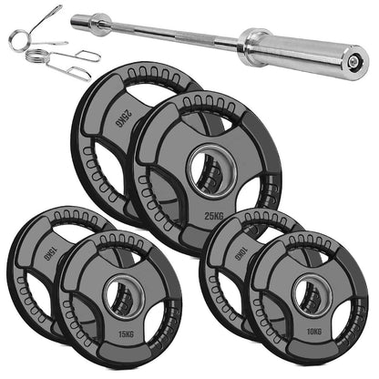 Olympic Tri-Grip Weight Plate – Rubber-Coated Cast Iron, 2-Hole Design for Barbell & Dumbbell Training