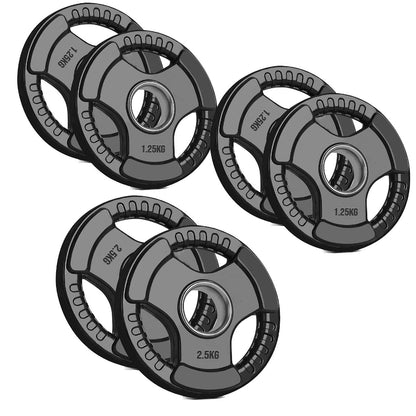 Olympic Tri-Grip Weight Plate – Rubber-Coated Cast Iron, 2-Hole Design for Barbell & Dumbbell Training