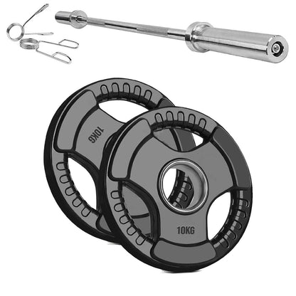 Olympic Tri-Grip Weight Plate – Rubber-Coated Cast Iron, 2-Hole Design for Barbell & Dumbbell Training