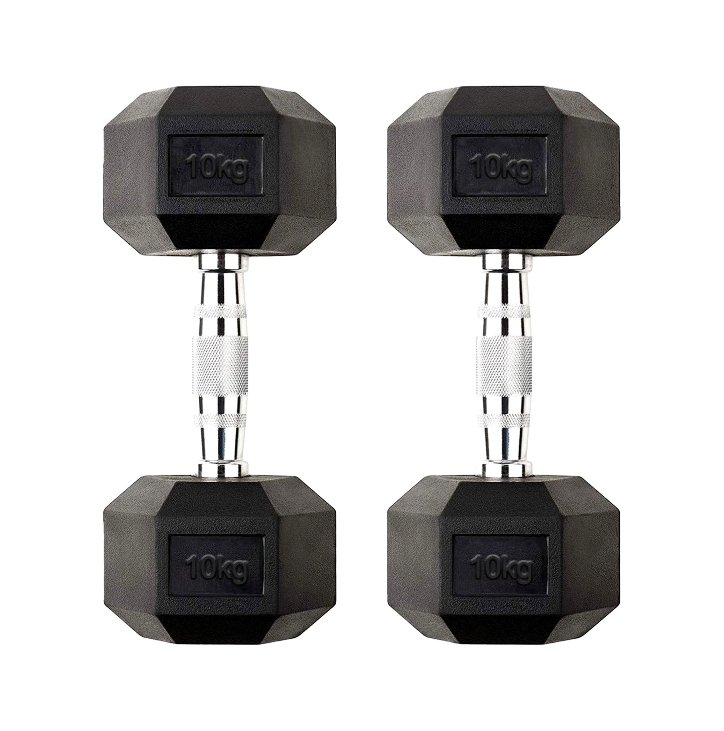 Sturdy Hex 10kg Dumbbell Set with Rubber Coating and Anti-Roll Design – Cast Iron Weights with Chrome Grip Handles for Home Strength Training & Workouts UK