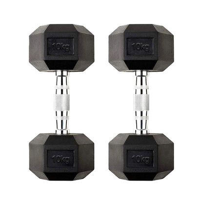 Hex Dumbbells Pairs & Sets (2.5kg–60kg) – Rubber-Coated, Anti-Roll, Steel Knurled Grip – Strength Training Weights for Home Gym or Studio