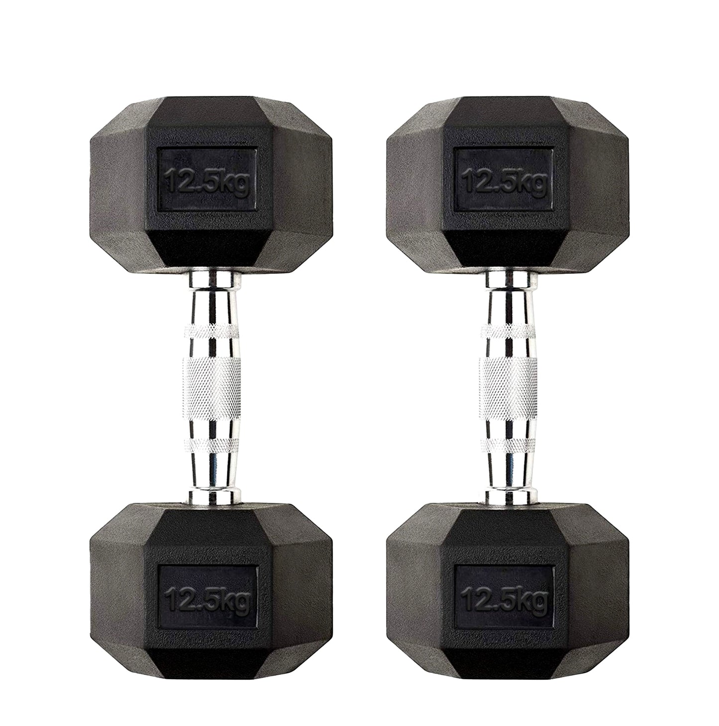 Heavy Duty Hex Dumbbell 12.5kg Pair – Solid Cast Iron, Rubber-Coated Anti-Roll Weights with Chrome Handles – 2 x 12.5kg Free Weights for Home Gym & Strength Training