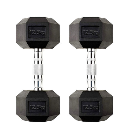 Hex Dumbbells Pairs & Sets (2.5kg–60kg) – Rubber-Coated, Anti-Roll, Steel Knurled Grip – Strength Training Weights for Home Gym or Studio