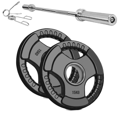 Olympic Tri-Grip Weight Plate – Rubber-Coated Cast Iron, 2-Hole Design for Barbell & Dumbbell Training