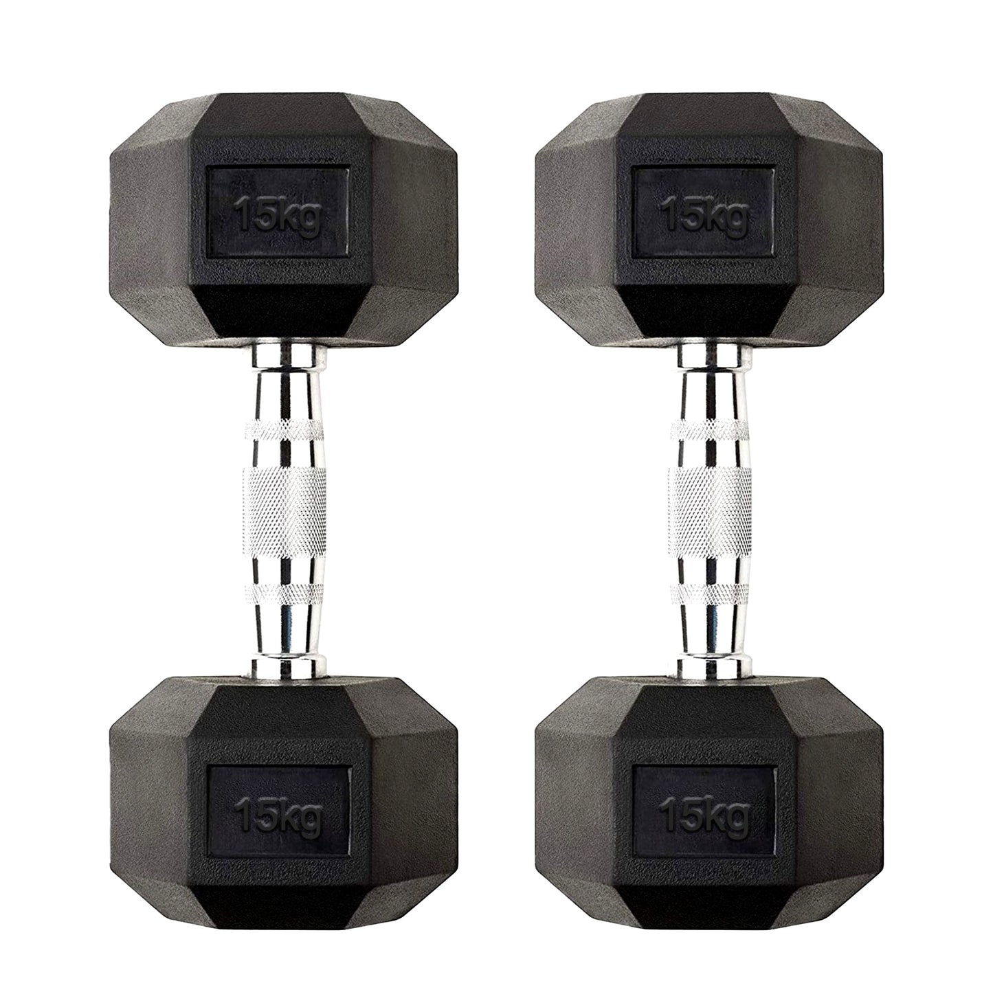 Hex Dumbbell Pair 15kg – Durable Rubber-Coated Cast Iron Weights with Anti-Roll Design – 2 x 15kg Dumbbells for Home Gym, Strength Training & Full-Body Workouts