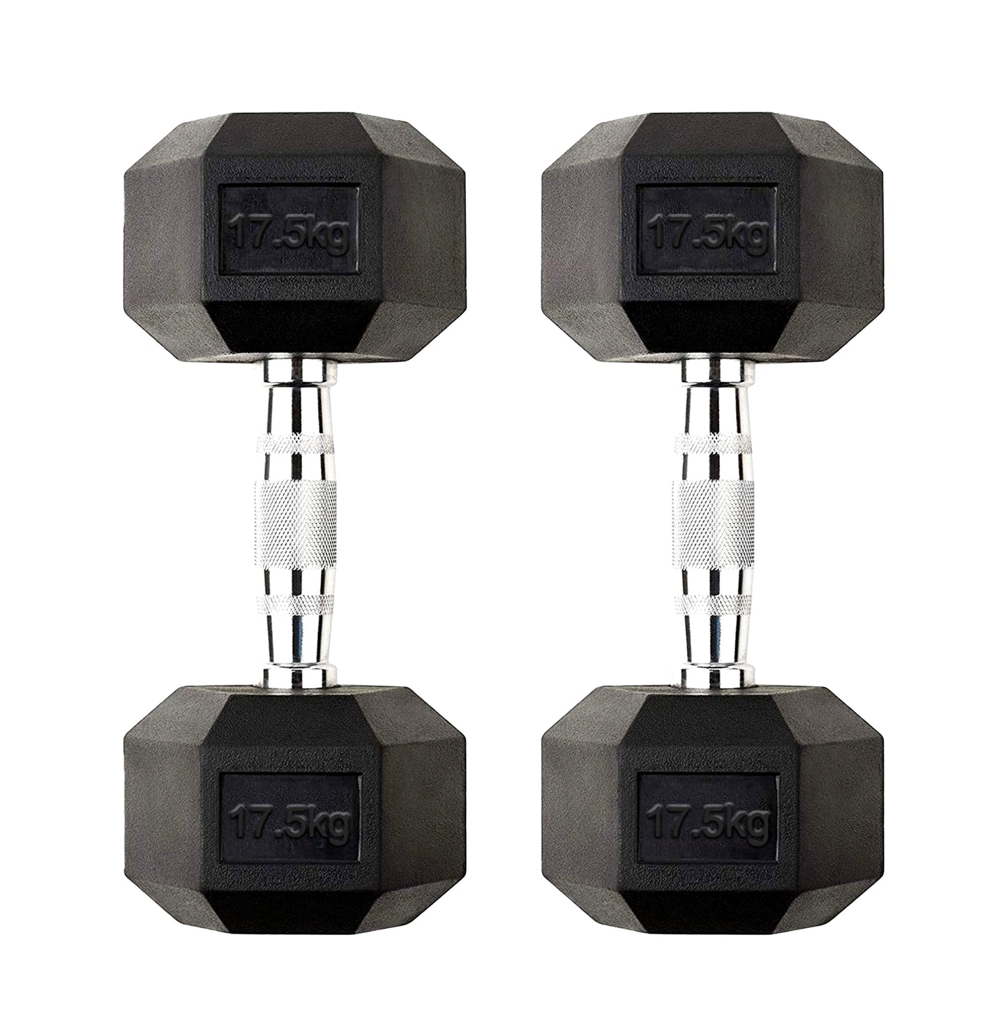 Heavy Duty Hex Dumbbell Pair 17.5kg – Anti-Roll Weights with Textured Chrome Handles – 2 x 17.5kg Cast Iron for Home Gym Strength Training UK