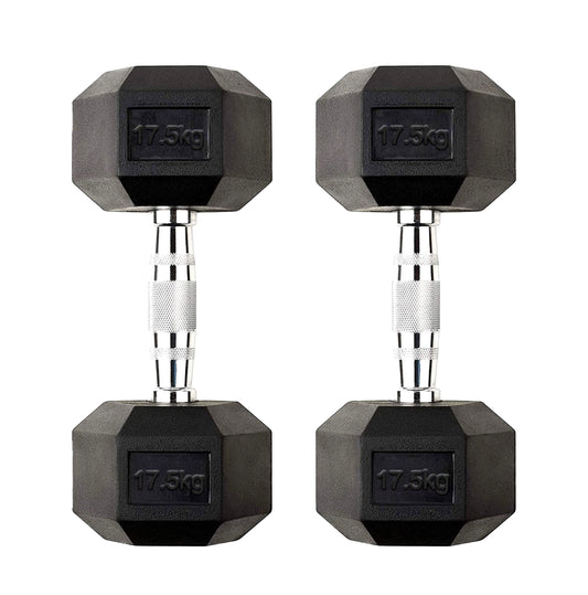 Heavy Duty Hex Dumbbell Pair 17.5kg – Anti-Roll Weights with Textured Chrome Handles – 2 x 17.5kg Cast Iron for Home Gym Strength Training UK