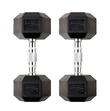Hex Dumbbells Pairs & Sets (2.5kg–60kg) – Rubber-Coated, Anti-Roll, Steel Knurled Grip – Strength Training Weights for Home Gym or Studio