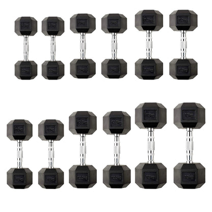 Hex Dumbbells Pairs & Sets (2.5kg–60kg) – Rubber-Coated, Anti-Roll, Steel Knurled Grip – Strength Training Weights for Home Gym or Studio