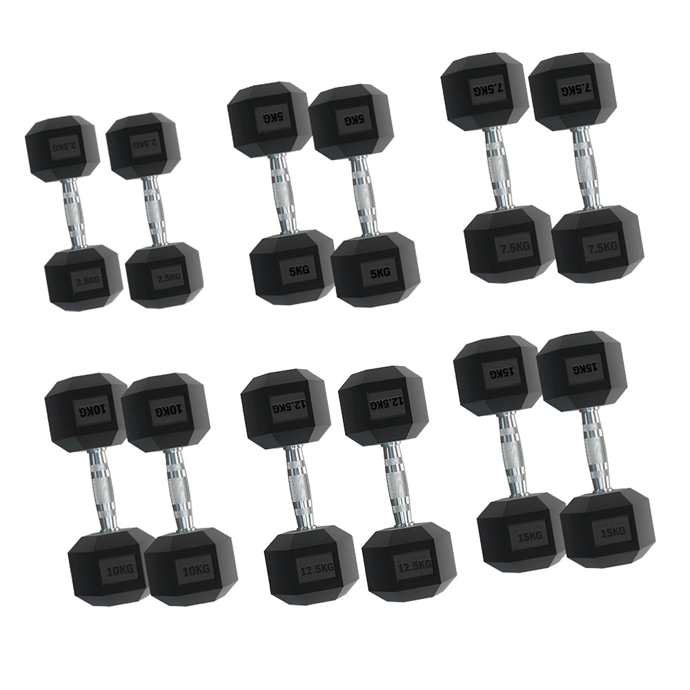 Hex Dumbbell Set 2.5kg–30kg with Optional Vertical Rack – Rubber-Coated Anti-Roll Weights for Strength Training – Compact Storage for Home Gyms