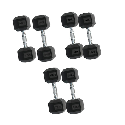 Premium Rubber Hex Dumbbell Set – 3 Pairs (2.5kg–15kg) with Optional 3 Tier Rack – Anti-Roll Weights & Chrome Grip for Compact Home Gym Strength Training
