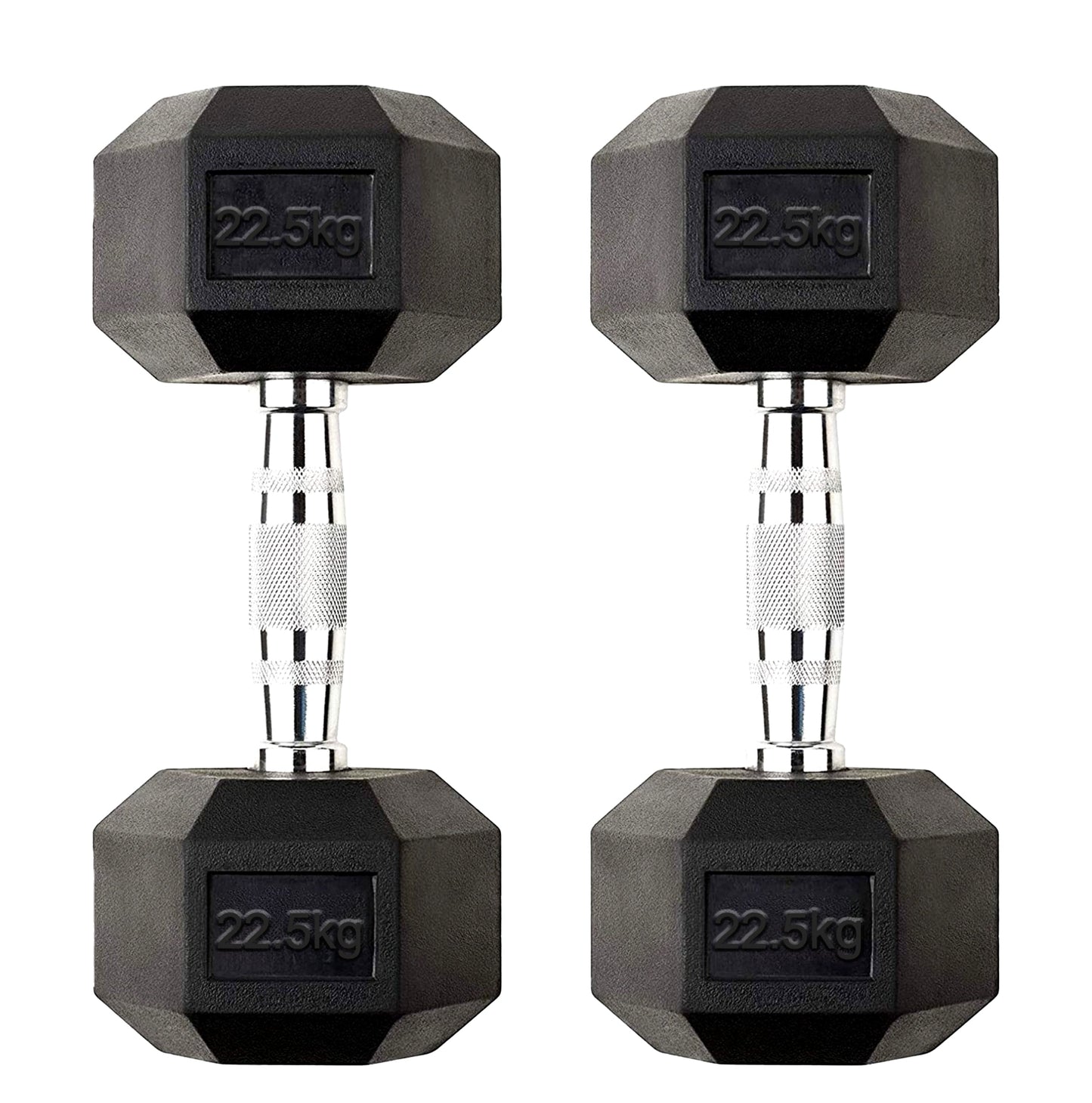 22.5kg Hex Dumbbells – Rubber-Coated Iron with Anti-Roll Design & Grip Steel Handles – 2 x 22.5kg for Home Strength Training