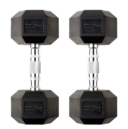 Hex Dumbbells Pairs & Sets (2.5kg–60kg) – Rubber-Coated, Anti-Roll, Steel Knurled Grip – Strength Training Weights for Home Gym or Studio