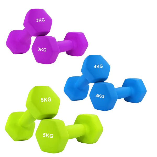 Anti-Roll Non-Slip Neoprene Dumbbell Weights | Hex Neoprene Dumbbells Set | Available in Singles, Pairs & Sets | Comfortable Grip for Home & Gym Workouts