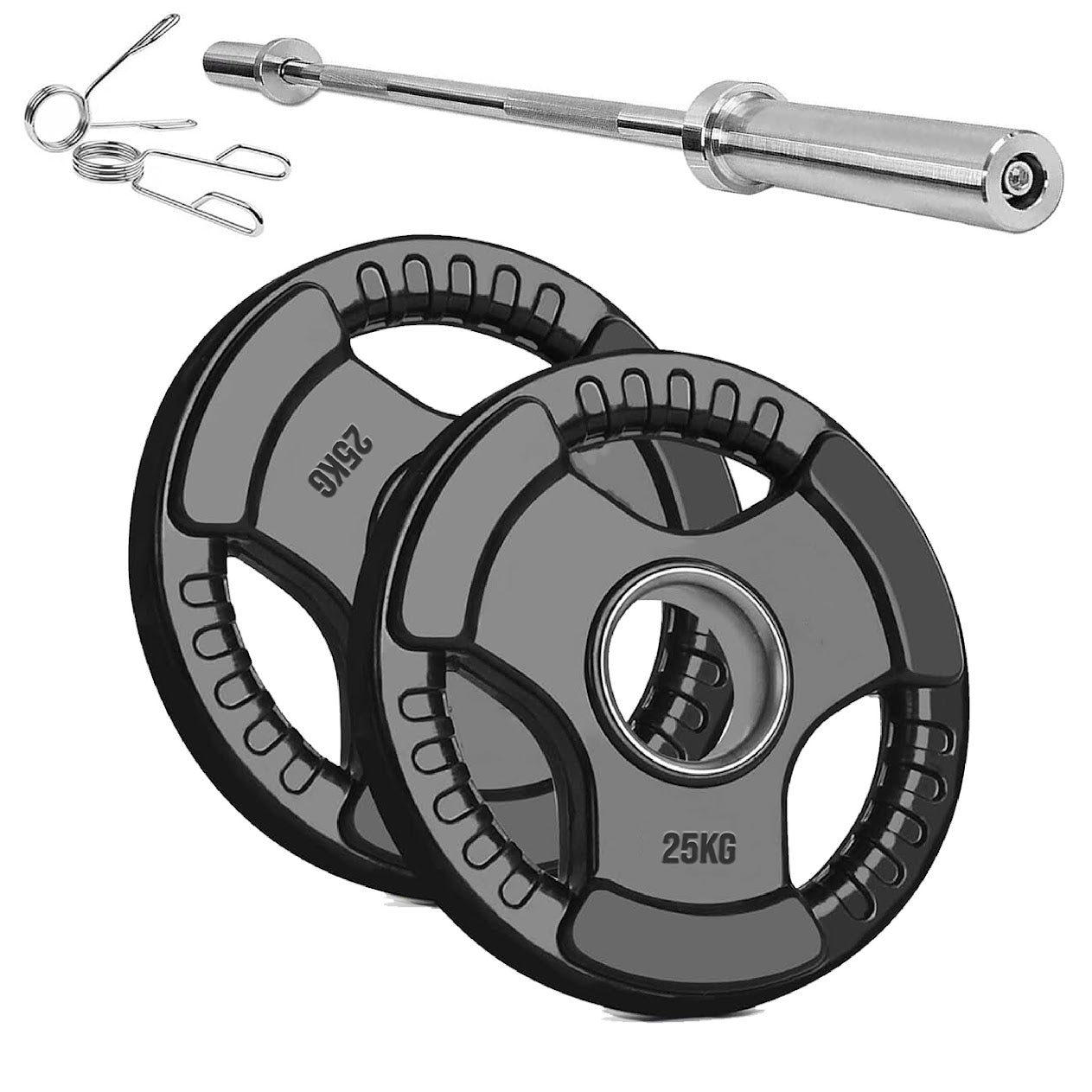 Olympic Tri-Grip Weight Plate – Rubber-Coated Cast Iron, 2-Hole Design for Barbell & Dumbbell Training